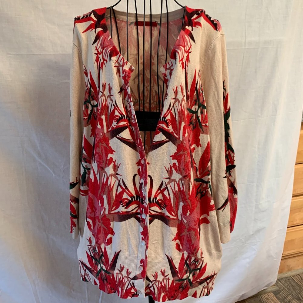 RED Woman 3X Cream with Red/Black/Pink Design 1/2 Sleeve Cardigan